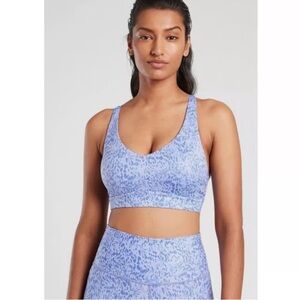Athleta Solace Printed Sports Bra Size Small Periwinkle Blue
